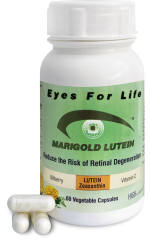 Marigold Lutein (60 Capsules Vegan) Popular for the Bilberry content (improved night vision). First level product (for low budget) to manage genetically induced Retinal Degeneration such as RP, Stargardt's and related conditions. International purchases: Contact info@eyesforliferp.co.za
