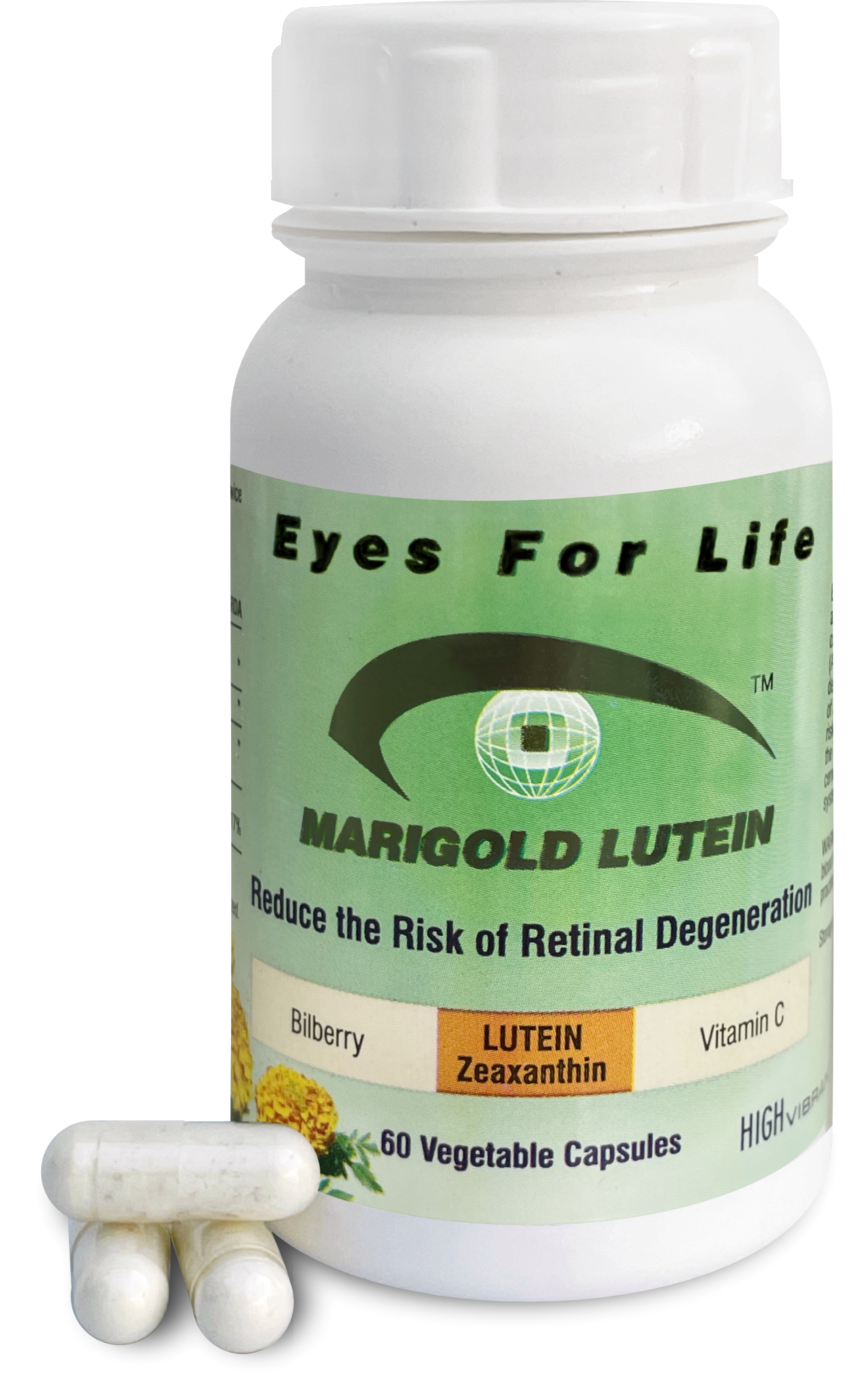 Marigold Lutein (60 Capsules Vegan) Popular for the Bilberry content (improved night vision). First level product (for low budget) to manage genetically induced Retinal Degeneration such as RP, Stargardt's and related conditions. International purchases: Contact info@eyesforliferp.co.za